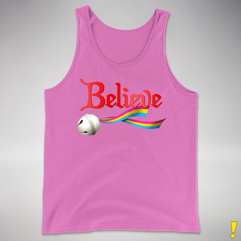 Believe Pansexual Pride Jingle Bell Premium Tank Top - Neon Pink